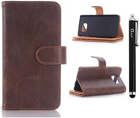 Alip Samsung galaxy S6 G9200 Case -9 Card Slots Luxury Crazy Horse Skin Leather Wallet Stand Holder Case for Samsung galaxy S6 - Dark Brown