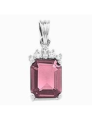 14K White Gold Emerald Cut Pink Tourmaline and Diamond Pendant -- LIFETIME WARRANTY