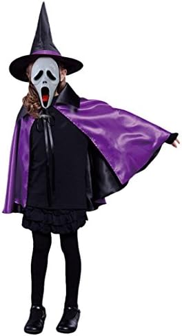 Bot Holiday Festival Double-sided Witch Cloak Hat Show Dress Play Cloak Cosplay Cape Costume Accessory(70cm Length Purple)