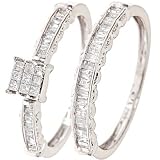 1/2 Carat T.W. Princess, Baguette Cut Diamond Engagement Ring and Women's Wedding Band Set 14K White Gold - Size 7