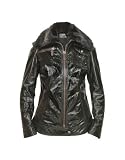 Forzieri Detachable Fur Collar Black Patent Leather Jacket