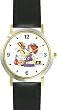 Girl with Gragger during Purim Judaica Jewish Theme - WATCHBUDDY&reg; DELUXE TWO-TONE THEME WATCH - Arabic Numbers - Black Leather Strap-Size-Large ( Men's Size or Jumbo Women's Size )