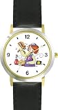 Girl with Gragger during Purim Judaica Jewish Theme - WATCHBUDDY��� DELUXE TWO-TONE THEME WATCH - Arabic Numbers - Black Leather Strap-Children's Size-Small ( Boy's Size & Girl's Size )