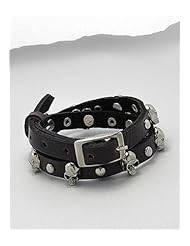 Saddle Brown Skull Leather Bracelet In White Base