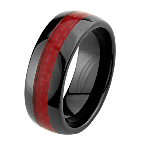 8mm Round Edge Ceramic Comfort Fit Red Carbon Fiber Fibre Wedding Band Ring (Size 5 to 15)