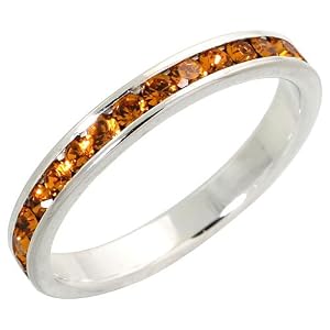 Sterling Silver Eternity Band, w  November Birthstone, Citrine Crystals, 1 8 (3mm) wide