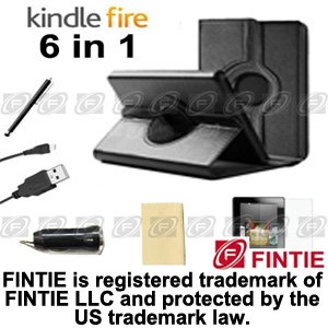 FINTIE(TM) Black PU Leather Folio Case Cover Value Package with Free Screen Protector/Stylus/USB cable/Car charger for Amazon Kindle Fire 7\” Tablet