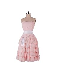 Strapless Chiffon Short Fitted Tiered Sheath Bridesmaid Dress  With a Sash 
