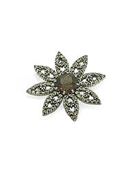925 Sterling Silver Marcasite & Smoky Quartz Flower Brooch