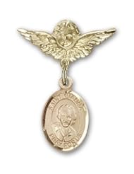 14K Gold Baby Badge with St. Gianna Beretta Molla Charm and Angel with Wings Badge Pin