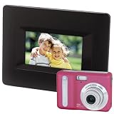 Polaroid i830 - Digital camera - compact - 8.0 Mpix - optical zoom: 3 x - supported memory: MMC, SD, SDHC - pink - with Polaroid DPA-0600 6 Digital Photo Frame with Alarm Clock Radio