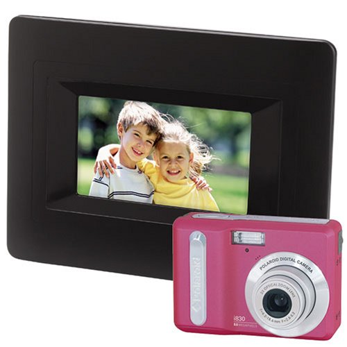 Polaroid i830 - Digital camera - compact - 8.0 Mpix - optical zoom: 3 x - supported memory: MMC, SD, SDHC - pink - with Polaroid DPA-0600 6