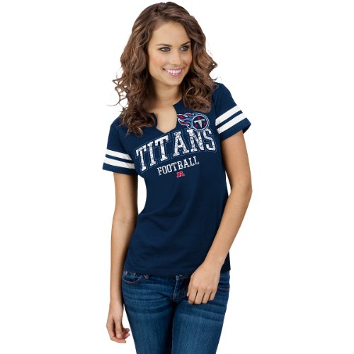 NFL Women's Tennessee Titans Go For Two Short Sleeve Split Crew Neck Tee (Athletic Navy/White, Medium)