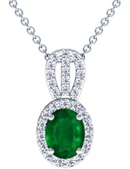 Platinum Oval Cut Emerald And Round Diamond Pendant