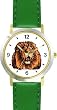 Lion (Male) Cat - WATCHBUDDY&reg; DELUXE TWO-TONE THEME WATCH - Arabic Numbers - Green Leather Strap-Size-Large ( Men's Size or Jumbo Women's Size )