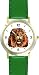 Lion (Male) Cat - WATCHBUDDY&reg; DELUXE TWO-TONE THEME WATCH - Arabic Numbers - Green Leather Strap-Size-Large ( Men's Size or Jumbo Women's Size )