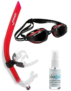 Aqua Sphere K180 Swim Goggles Swimmer's Snorkel Set, Black Red