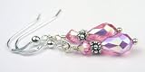 October Rose (Pink Opal) Silver Swarovski Crystal Beaded Birthstone Dangle Earrings
