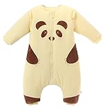 Happy Cherry ベビー カバーオール 長袖 新生児 スリーパー 袖外し可能 コットン 柔らか 快適 寝袋 男の子 女の子 可愛い クリスマス ギフト イエロー 90