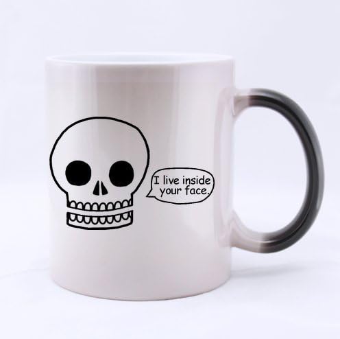 Cool Skull,I Live Inside Your Face Ceramic Morphing Mug,Funny Quotes Mugs