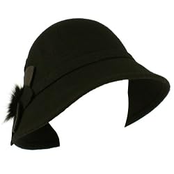 100% Wool Real Fur Floral Winter Structured Cloche Bucket Bell Church Hat Black