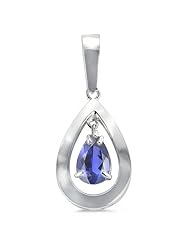 Stately Pear Shaped Pendant With Genuine 9 MM Pear Cut Iolite Center Stone In Silver.