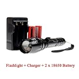 Intsun® CREE XM-L T6 1600LM Lumen Zoomable LED Flashlight Torch Waterproof + 2 x FREE Battery + Charger