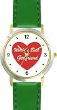 41Tqi80o%2BNL. SL160  Red Heart   Worlds Best Girlfriend   Love & Friendship Theme   WATCHBUDDY® DELUXE TWO TONE THEME WATCH   Arabic Numbers   Green Leather Strap Size Large