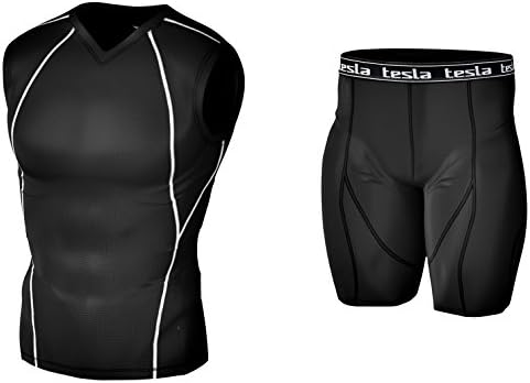 Tesla Mens Compression Base Layer Shirt & Short 1 Set V05BSS07BB [Misc.]