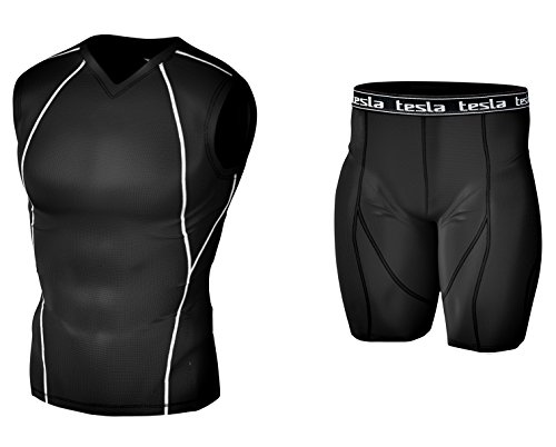 Tesla Mens Compression Base Layer Shirt & Short 1 Set V05BSS07BB [Misc.]
