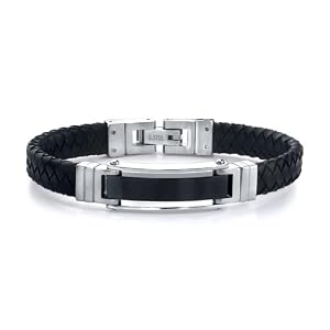 Stainless Steel Men bracelet with Leather Strap