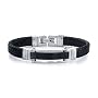 Flawless Style: Stainless Steel ID-style Bracelet with Braided Leather Strap for Men