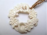 CARVED BONE HONU & DOLPHIN ROUND HAWAIIAN PENDANT