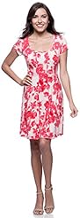 Petite Polyester/Spandex Bateau Neck Fitted Flowy Knee Length Floral Print Cap Sleeves Flared-Skirt  Dress