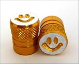 Smiley Face Valve Dust Caps Car/Bike/Cycle/BMX : Gold x 2