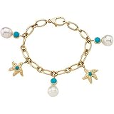 14K Yellow Gold South Sea Cultured Pearl and Turquoise Bracelet