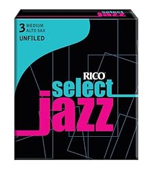 Rico Select Jazz Alto Sax Reeds, Unfiled, Strength 3 Strength Medium, 10-pack
