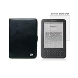 Black Leather Case Cover+ Anti-Glare Screen Protector For Amazon Kindle 3 latest generation