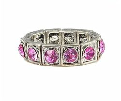 Ring - R43 - Swarovski (tm) Crystal Stretch - Square Style - Size Lg ~ Rose (Pink)