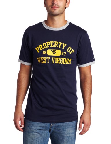 NCAA Mens West Virginia Mountaineers Ringer T-Shirt (Navy/Oxford, Medium)