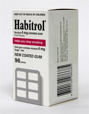 Habitrol Nicotine Quit Smoking Gum, 4mg, Fruit flavor coated gum. 96 pieces per box