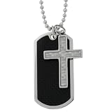Stainless Steel Dog Tag and Cross Pendant with Carbon Fiber, 22