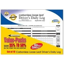 RoadPro RPCLLDLB-10 Carbonless Loose Leaf Driver's Daily Log Sheets w/31 Duplicate Sets - 10-Pc VP (1 Each)