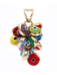 14K gold evil eye pendant with double sided multicolor italian evil eye beads.