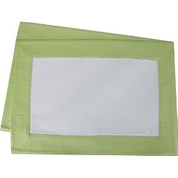 Fresh Summery Green White Hemstitched Placemats