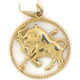 14K Solid Yellow Gold Taurus Zodiac Charm Pendant