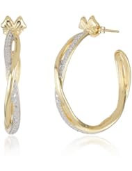 18k Yellow Gold Plated Sterling Silver Two-Tone Twisted J-Hoop Earrings