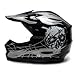 TMS Youth Kids Black Silver Skull Flame Motocross Helmet with Goggles and Gloves (Large)