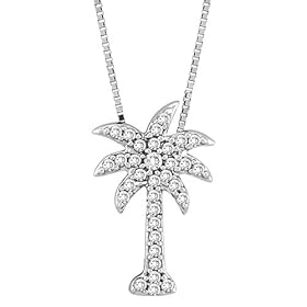 14k White Gold Diamond Palm Tree Pendant (1/8 cttw, G-H Color, I3 Clarity)