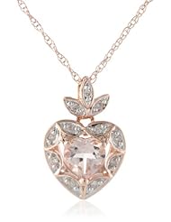 10k Rose Gold, Diamond and Morganite Heart Pendant Necklace with Chain, (.06 cttw, GH Color, I3 Clarity)